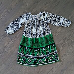 Yo Baby Girls' Cotton Dress - Green/White, 2T